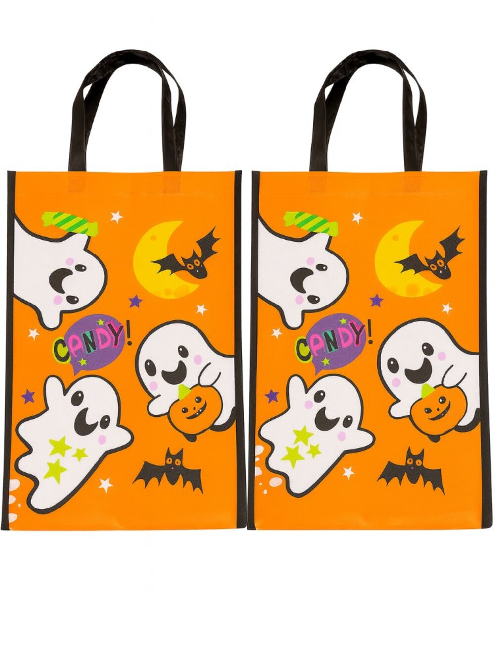 Halloween Trick or Treat Bags 2 Pack 16x11 Ghost Candy Totes Orange NWT